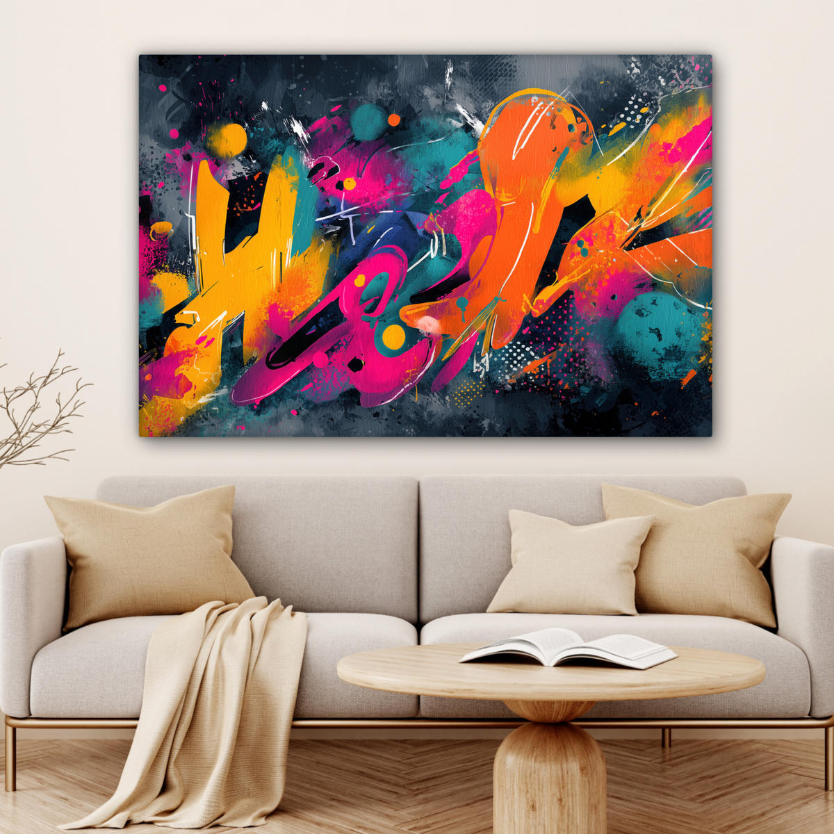 LEINWANDBILD Abstrakt - Graffiti - Farbenfroh - Farbspritzer XXL 150x100 cm - Multicolor, Textil (150/100cm) - MuchoWow