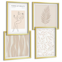 BILDER SET 4er Set - 50x50 cm & 40x60 cm Goldrahmen - Minimalistische Pflanzenmotive - Goldfarben, Kunststoff (50/50cm) - TULUP
