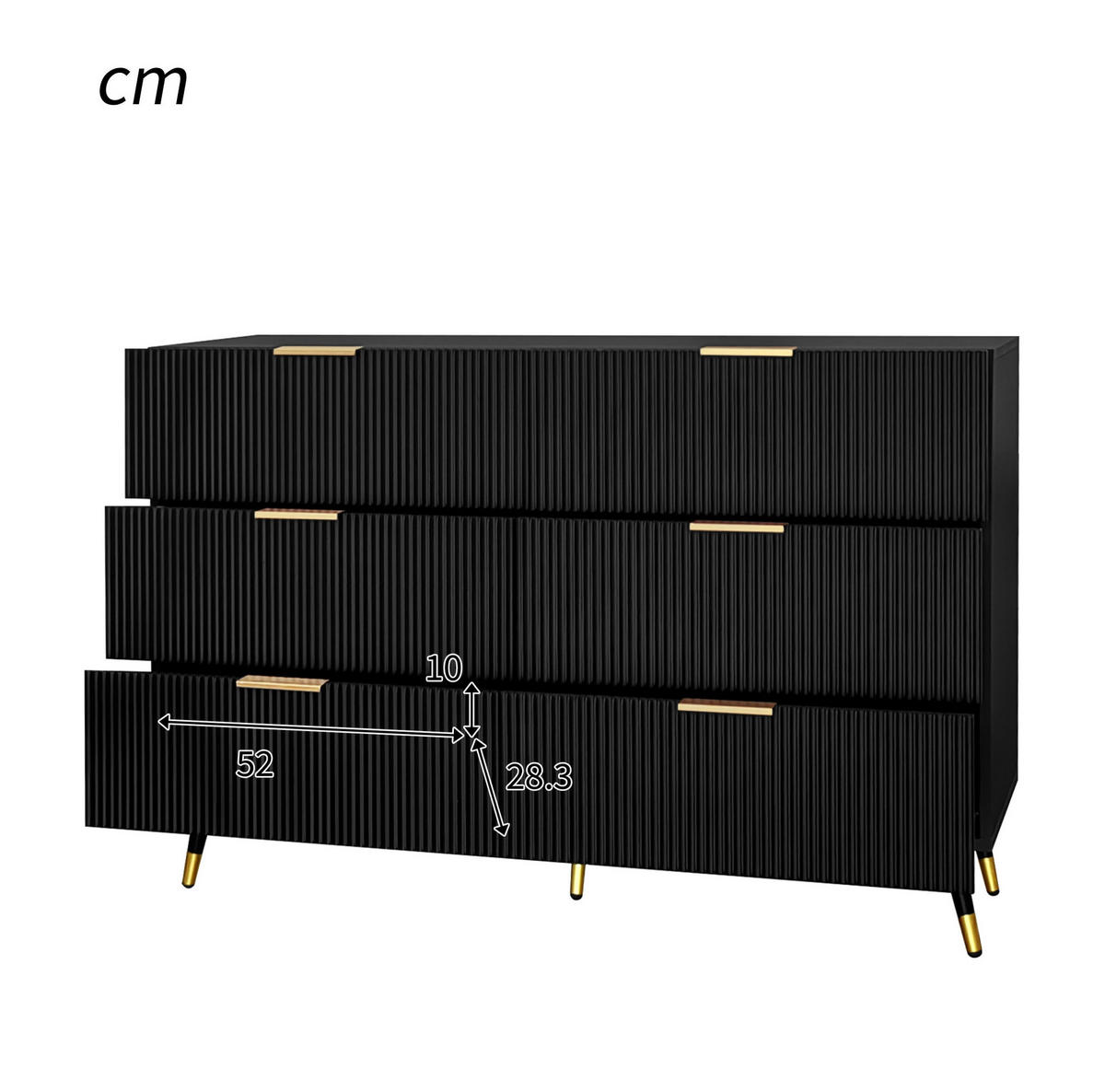 KOMMODE aus Spanplatte 120x77x40cm in Schwarz mit 6 Schubladen - Schwarz, Holzwerkstoff (120/77/40cm) - Modfu