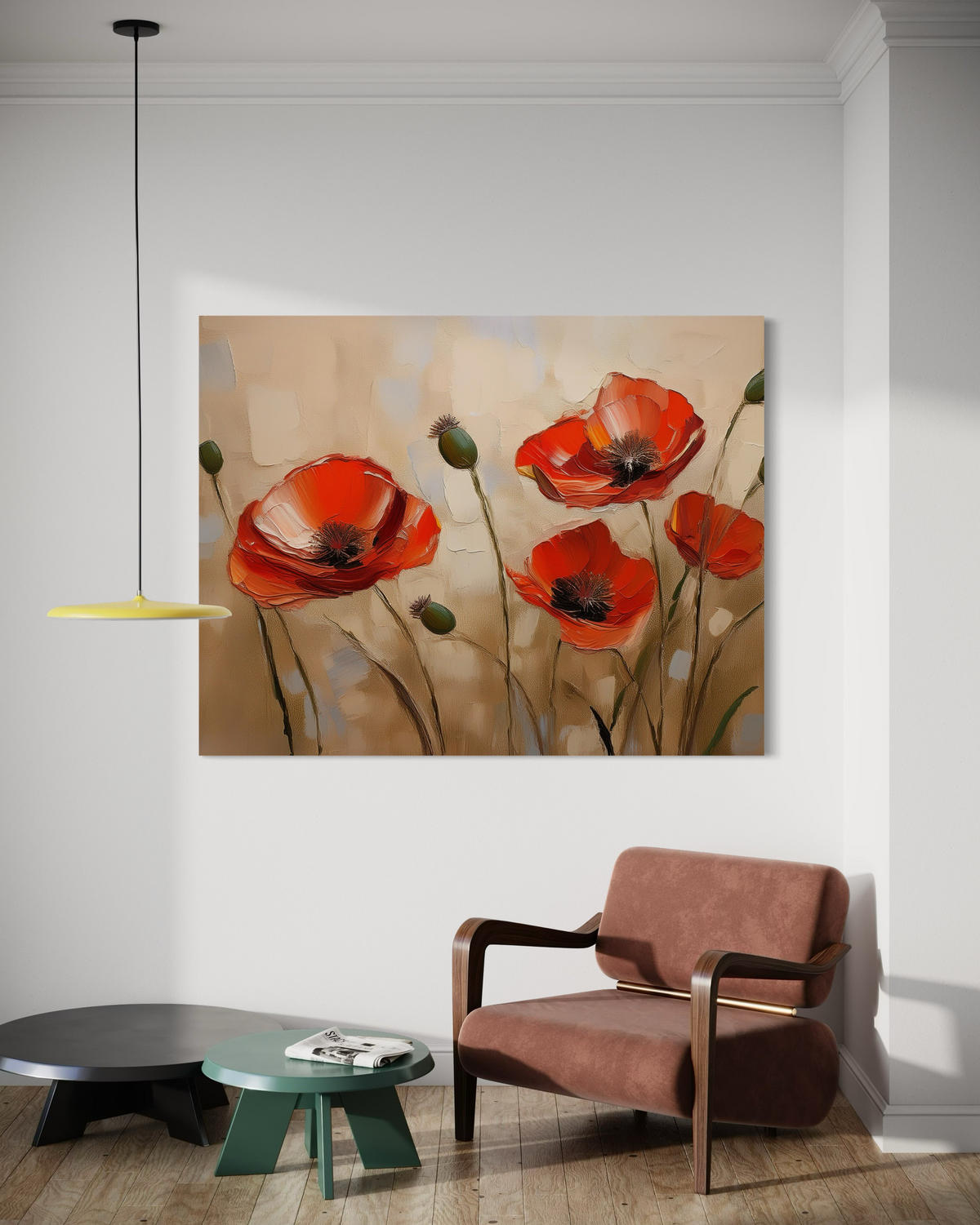 WANDBILD gemalte mohnblumen - Rot, Textil (60/40cm) - Feeby