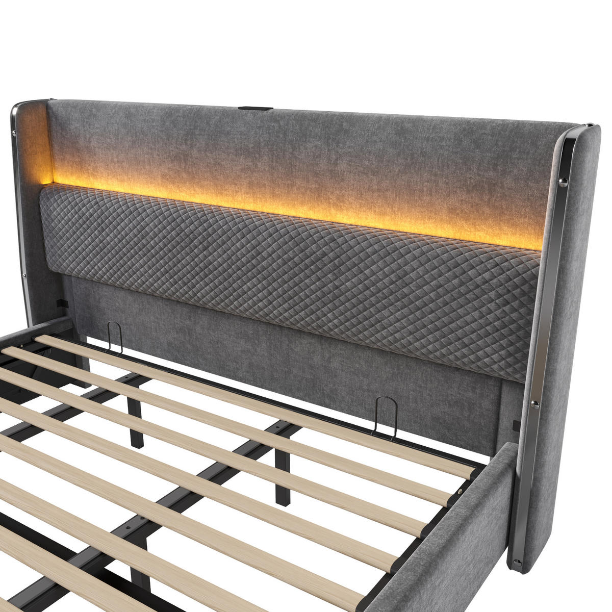 POLSTERBETT 180/200 cm in Grau mit Bettkasten, LED und USB - Grau, Holzwerkstoff/Textil (180/200cm) - CHICFURN