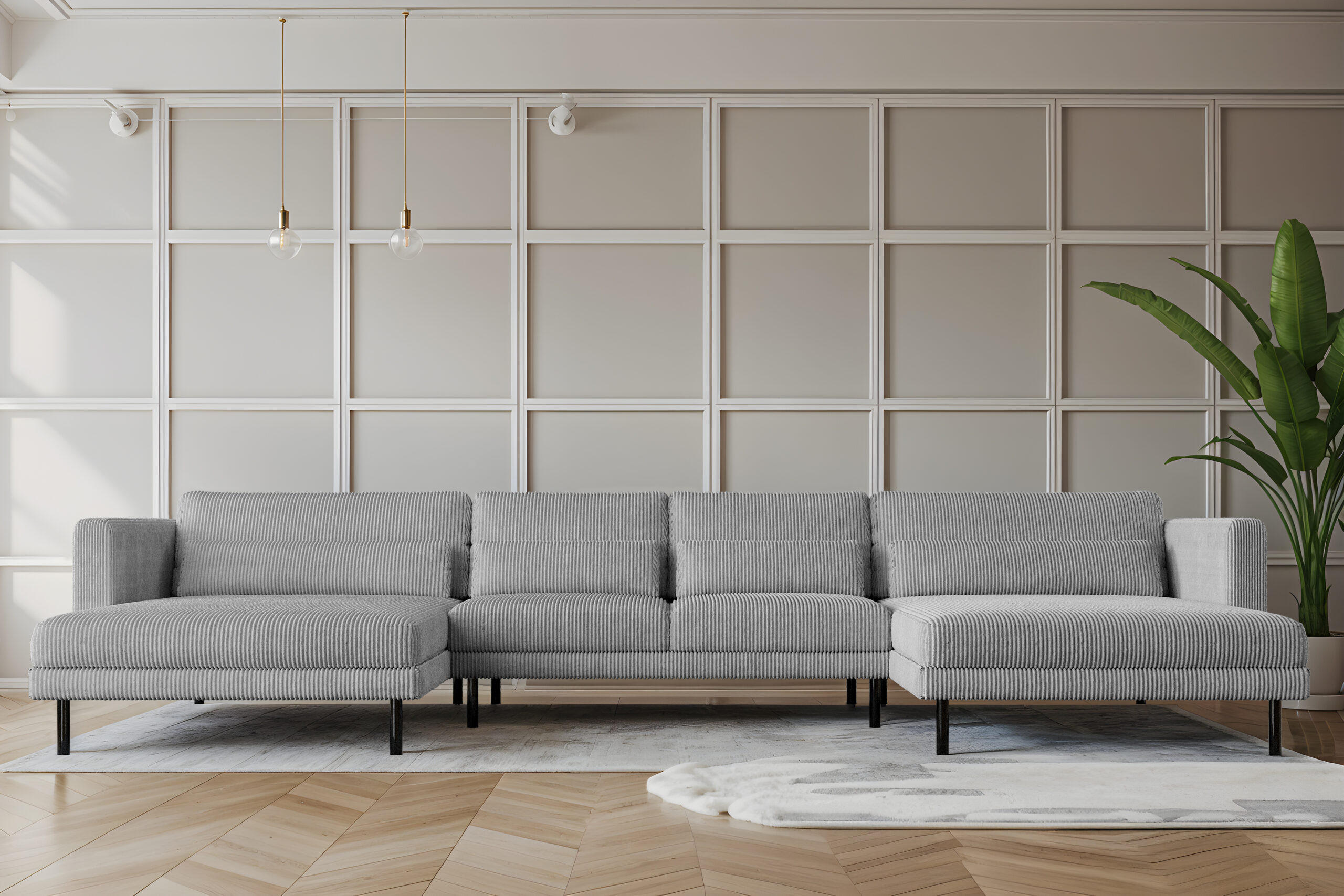 ECKSOFA DANI In U-Form Stilvolles Stoff Poso Silber - Silberfarben, Holz/Textil (174/391cm) - Kaiser Möbel