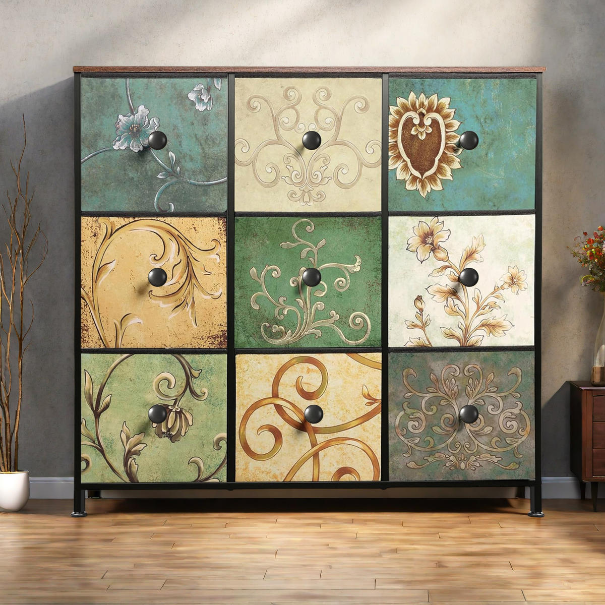 KOMMODE 9 Schubladen Metallrahmen Stauraum multicolor - Multicolor, Holz (30/86.5/100cm) - Fortuna Lai