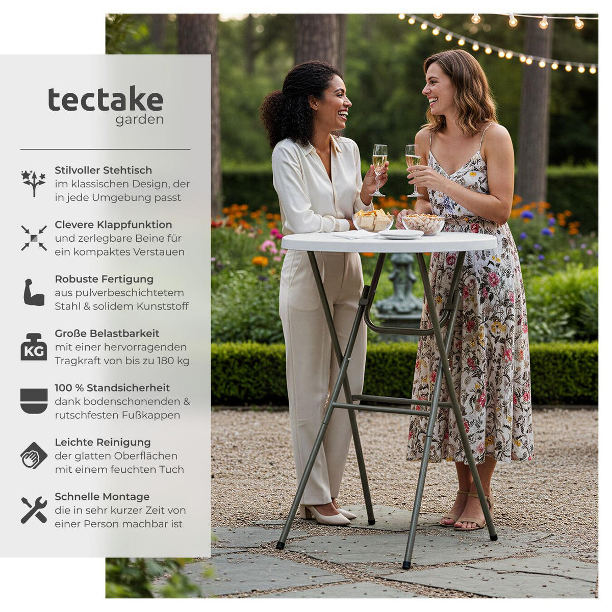 STEHTISCH Pascal,standfest mit bodenschonenden Kunststofffüßen,weiß - Weiß, Metall (80/80/110cm) - tectake