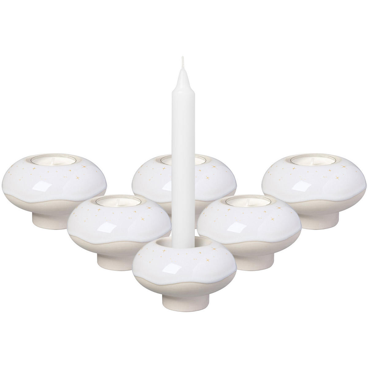 KERZENHALTER DONUT Winter Glow beige ø 9,1 cm 6er Set - Beige, Keramik (9.1/5.5/9.1cm) - like.Villeroy & Boch