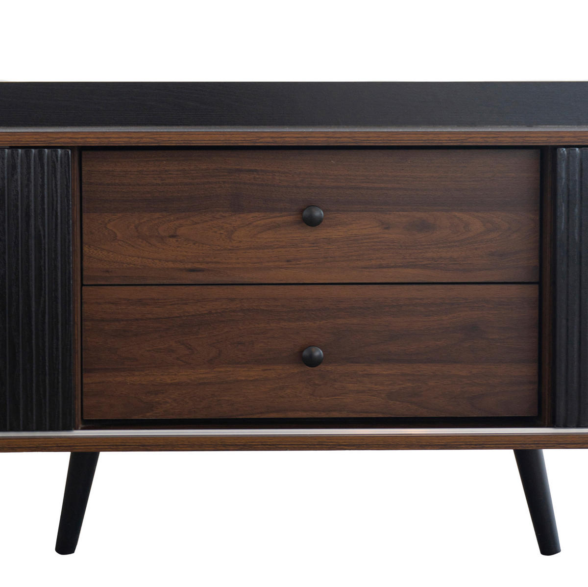 TV-LOWBOARD aus Spanplatte 160x40x58 cm Schwarz/Holzfarben mit 2 Schiebetüren, 2 Schubladen und viel Stauraum - Schwarz, Holzwerkstoff (160/58/40cm) - Modfu