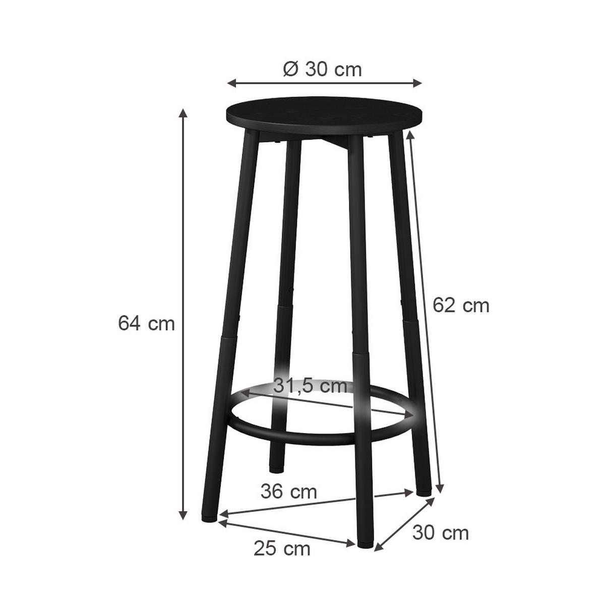 BARHOCKER Edmonton Schwarz 31.5 x 64 cm 2 Teile - Schwarz, Holzwerkstoff (31.5/64/30cm) - Vicco