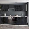 KÜCHENZEILE LECO 240 schwarz glanz - Schwarz Hochglanz, Holzwerkstoff (240/82/46cm) - roe furniture