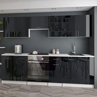 KÜCHENZEILE LECO 260 schwarz glanz - Schwarz Hochglanz, Holzwerkstoff (260/82/46cm) - roe furniture