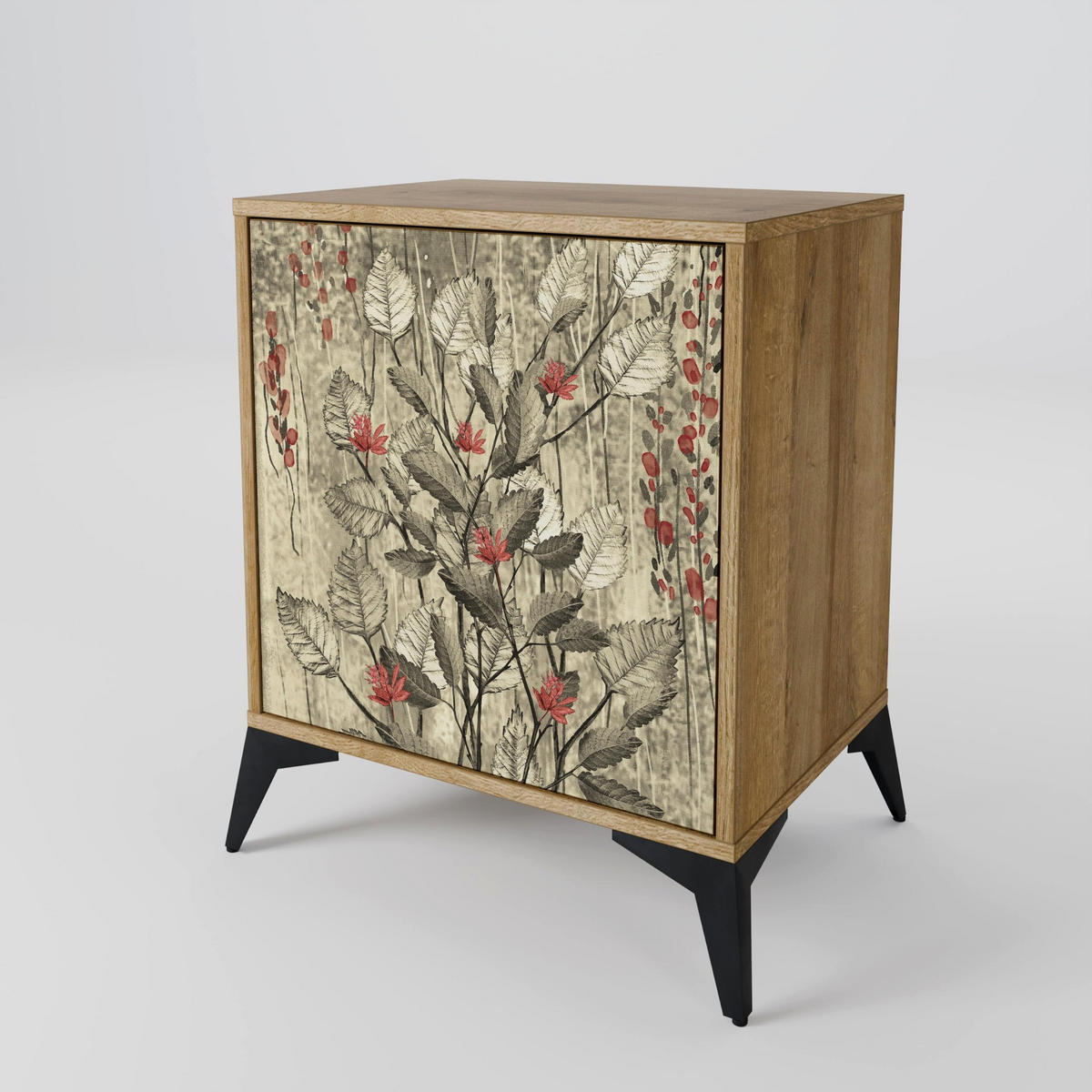SIDEBOARD HERBAL GRACE, Eichefarben, 57,5x42x77,5 cm, Schräge Buchenholzfüße - Eichefarben/Buchefarben, Holzwerkstoff/Buchenholz (57.5/77.5/42cm) - SpaceRebels