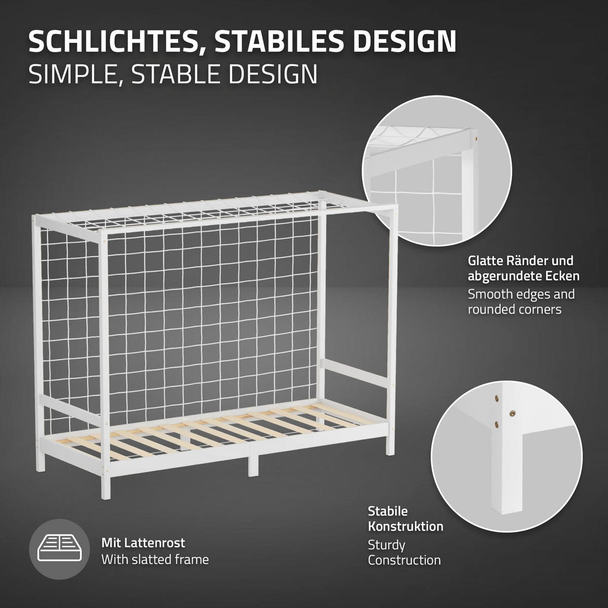 KINDERBETT Fußballtor mit Matratze 90x200 cm Weiß - Weiß, Holz (90/200cm) - ML-DESIGN