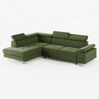 ECKSOFA CAROLINE Links Olivgrün matter Veloursstoff mit Schlaffunktion und Bettkasten - Chromfarben/Olivgrün, Textil (253/190cm) - Barchello