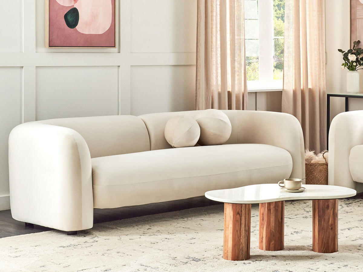 3-SITZER-SOFA Samtstoff cremeweiß Leiren - Weiß, Textil (224/73/83cm) - Beliani
