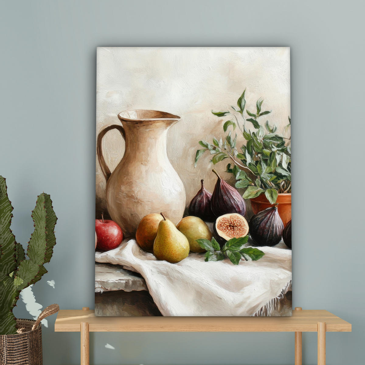 LEINWANDBILD Obst - Kräuter - Ländlich Wandbild Wohnzimmer 60x80 cm - Naturfarben, Textil (60/80cm) - MuchoWow