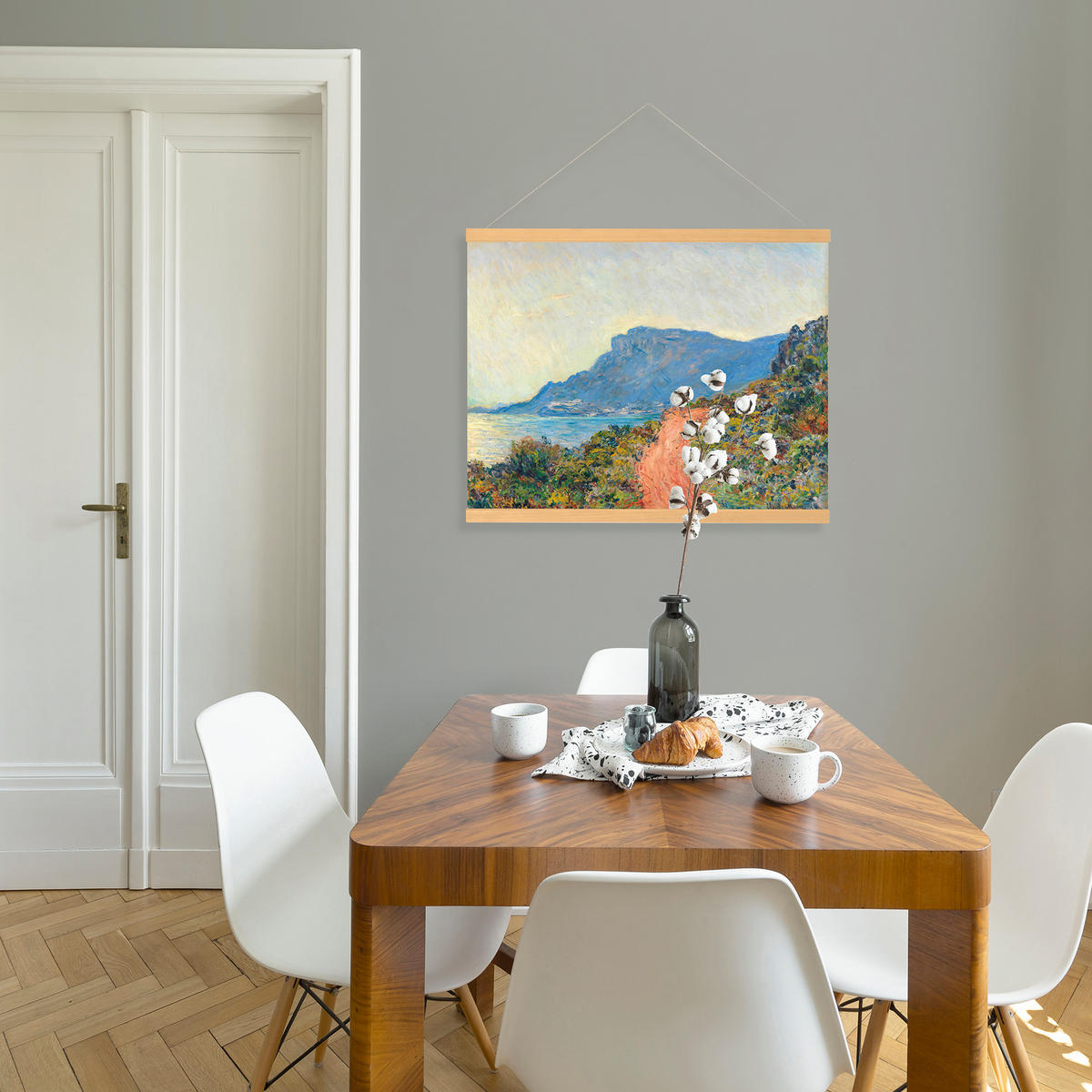 POSTER Leinen | Südliche Landschaft Monet Die rote Straße | 60x80cm - Multicolor, Textil (80/60/0.1cm) - Art for the Home