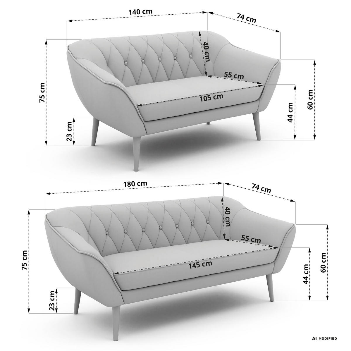 SITZGARNITUR PIRS 3+2 - Hellgrau Strukture - Holzbeine - Buchefarben/Silberfarben, Holzwerkstoff/Textil (180/75/74cm) - MKS