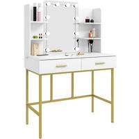 SCHMINKTISCH mit Spiegel LED-Beleuchtung, Metall, Weiß Gold - Goldfarben/Weiß, Holzwerkstoff/Metall (90/136/45cm) - Woltu