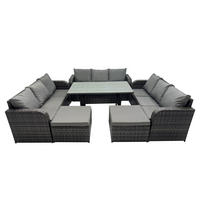 GARTENGARNITUR mit 3-Sitzer Sofa,2 Hockern Polyrattan Dunkelgrau 11-Sitzer - Dunkelgrau/Grau, Glas/Kunststoff - Fimous