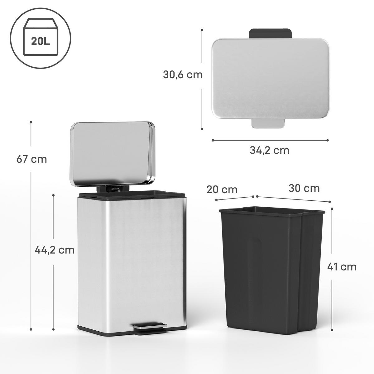 ABFALLEIMER Silberfarben 1 Stück - Silberfarben, Metall (30.6/44.2/34.2cm) - GiPP