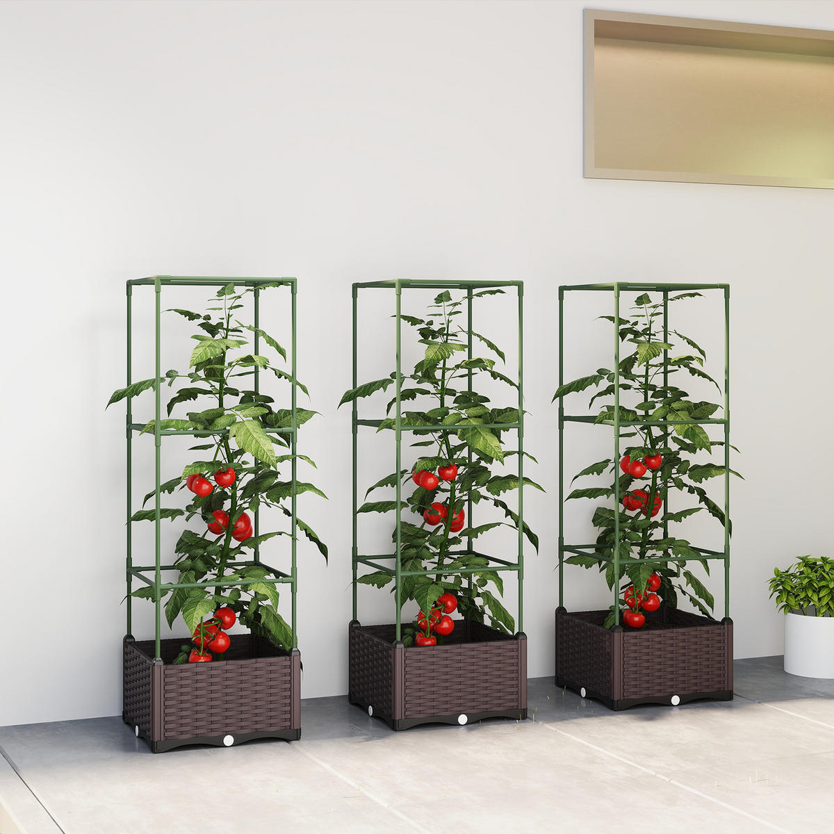 HOCHBEET mit Rankgitter 3er Set Pflanzkasten Blumenkasten mit Abflusslöchern - Grün, Metall (40/125/40cm) - Outsunny