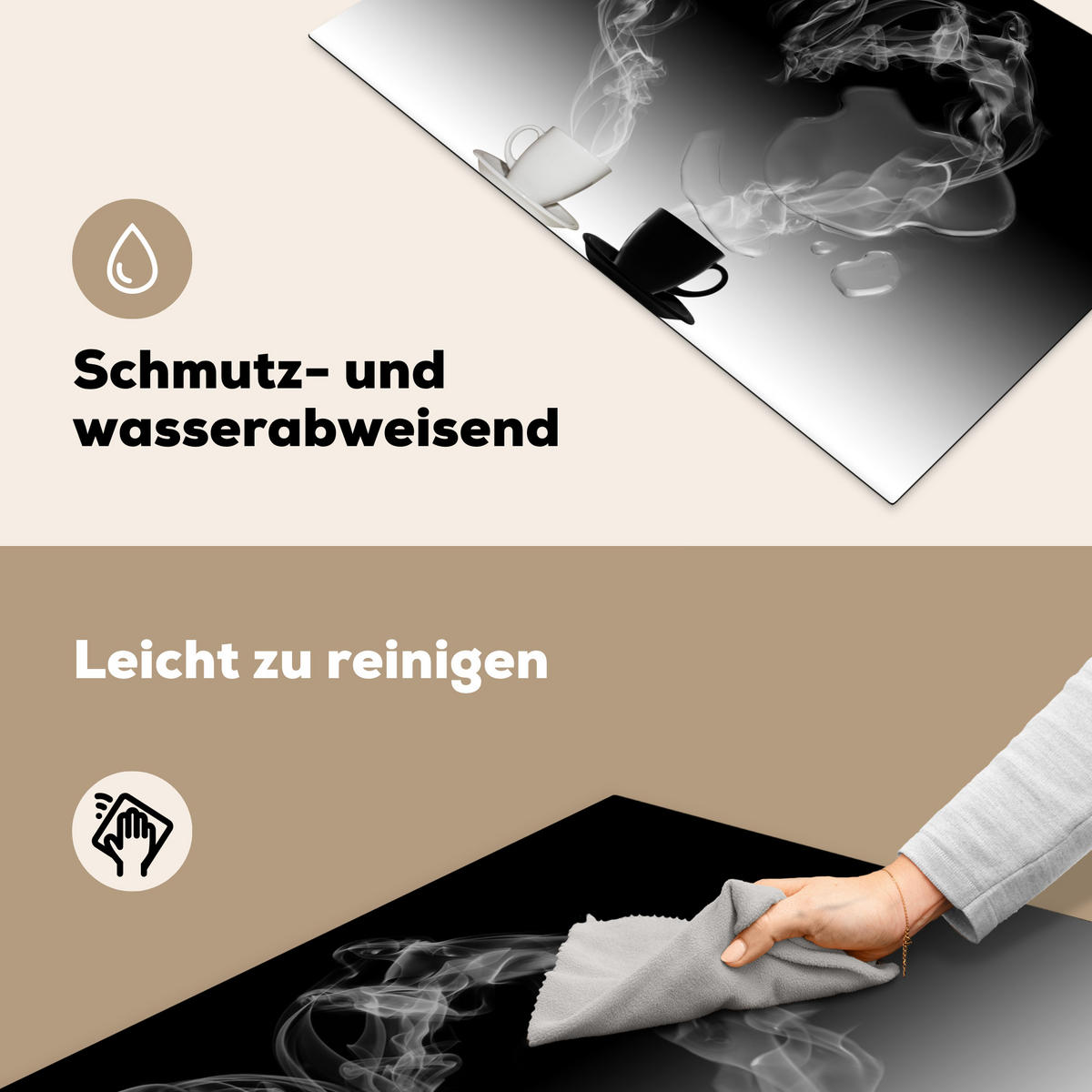 HERDABDECKPLATTE Kaffee - Herz - Schwarz und weiß - Tassen 81x52 cm - Weiß, Kunststoff (81.6/0.2/52.7cm) - MuchoWow