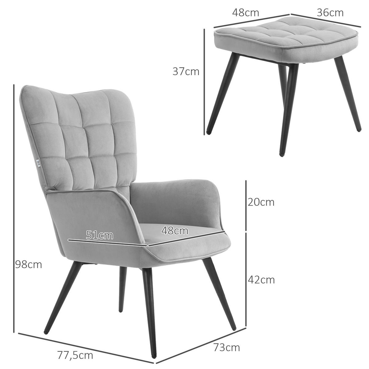 OHRENSESSEL, Relaxsessel, Hellgrau - Hellgrau, Metall (77.5/98/73cm) - HOMCOM