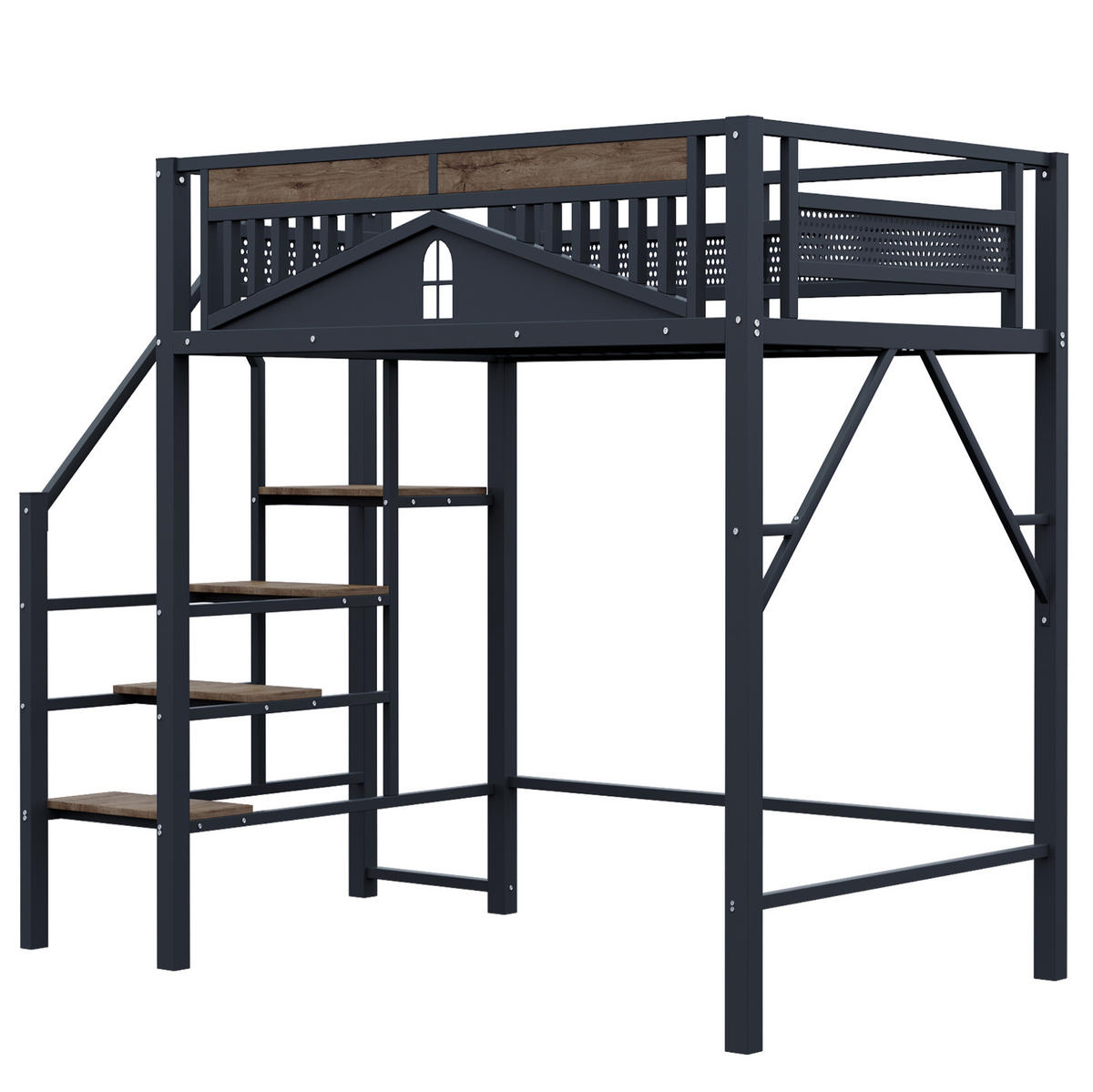 HOCHBETT 140/200 cm aus Metall mit Sicherheitsleiter, Schwarz - Schwarz, Metall (140/200cm) - OKMYHOME