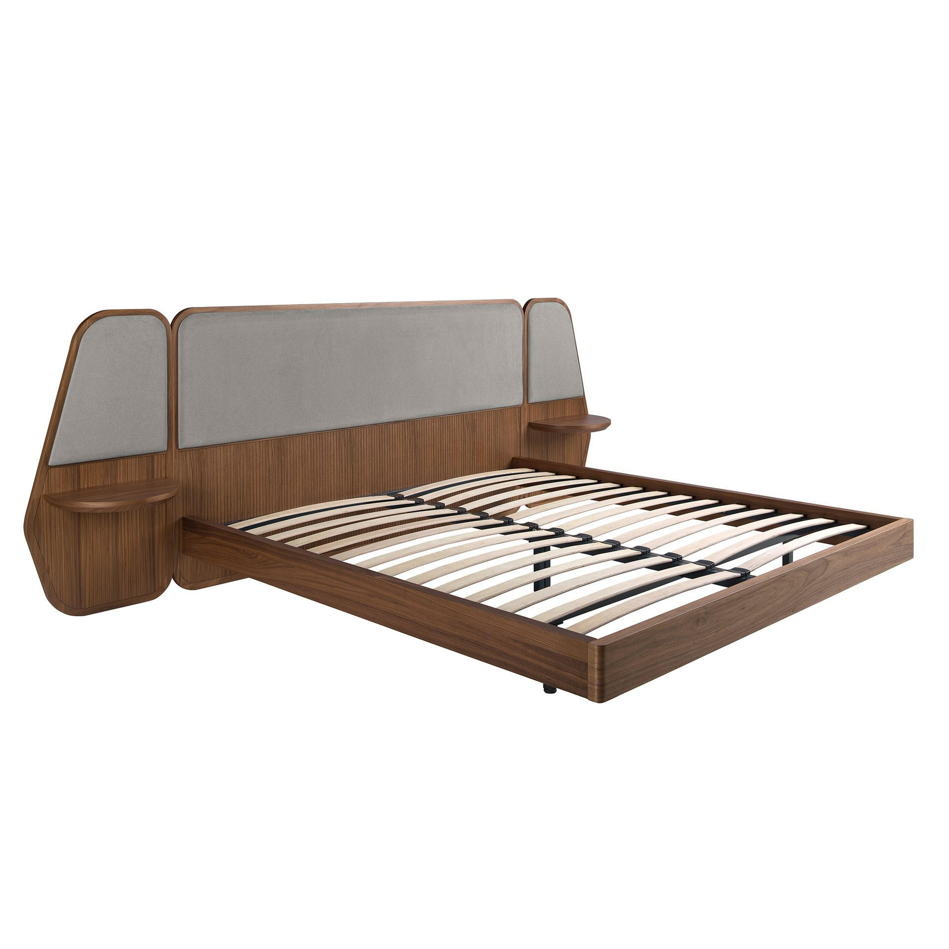 BETT Bett in Walnuss und grauem Stoff 296/209/110 cm - Walnussfarben, Holz (180/200cm) - ANGEL CERDA