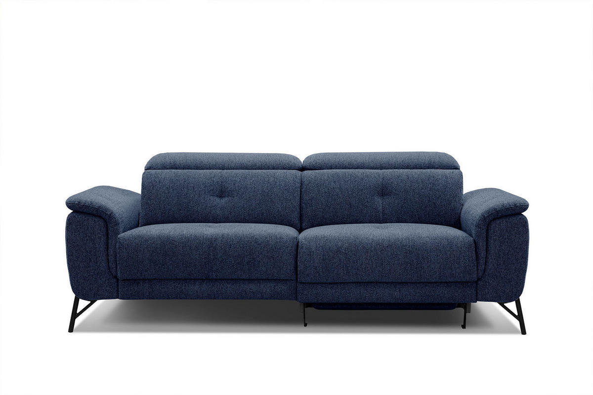 SOFA AVENA 3-Sitzer mit 1 Relaxfunktion, dunkelblau - Dunkelblau, Holzwerkstoff/Textil (204/80/108cm) - Courtois Laville
