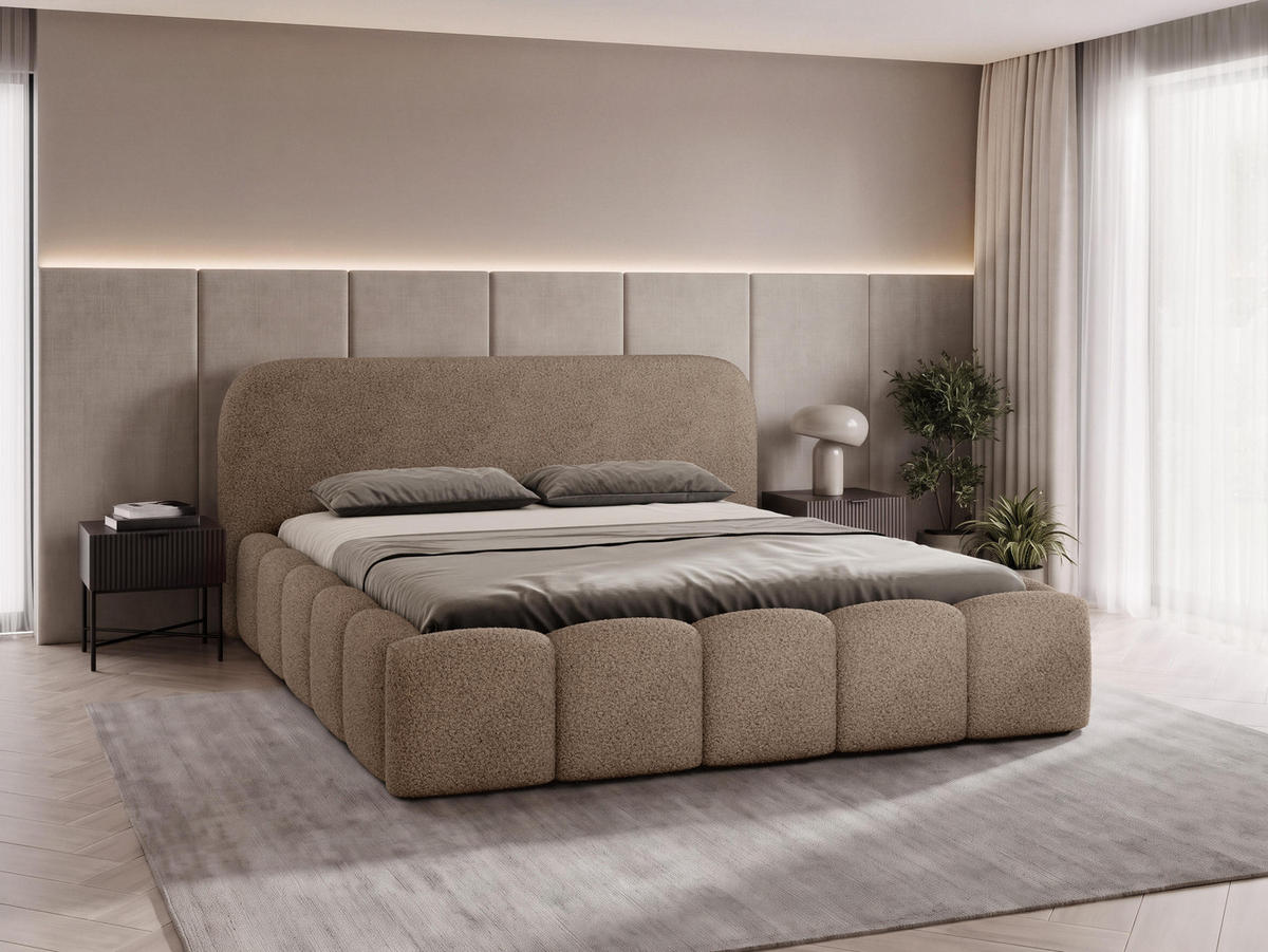 POLSTERBETT Refola Boucle - Schwarz/Naturfarben, Holz/Holzwerkstoff (140/200cm) - MIRJAN24