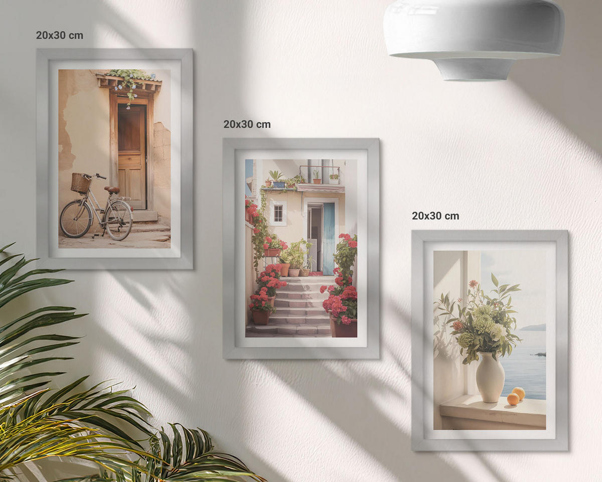 WANDBILDER 3er Set - 20x30 cm Silberner Rahmen - Charmante Küstenstraßen - Silberfarben, Kunststoff (20/30cm) - ArtPrintCave