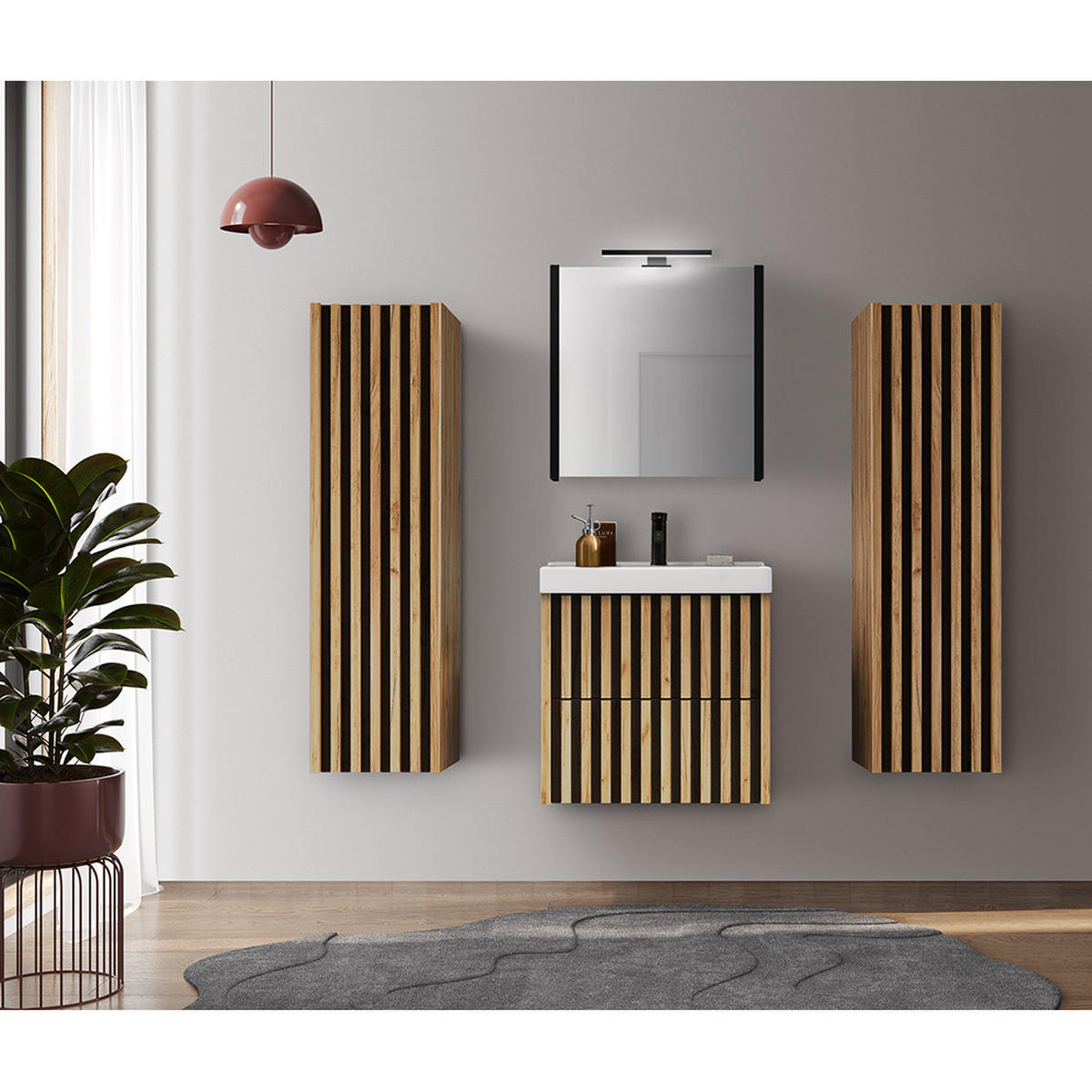 WASCHBECKENSCHRANK Lucca-107 - Braun, Holzwerkstoff (60/56/45cm) - Lomado