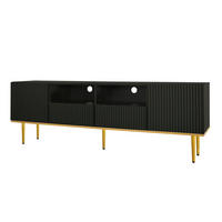 TV Lowboard 2 Türen, 2 Schubladen, goldene Füße, Schwarz - Schwarz, Holz (165/55/36cm)