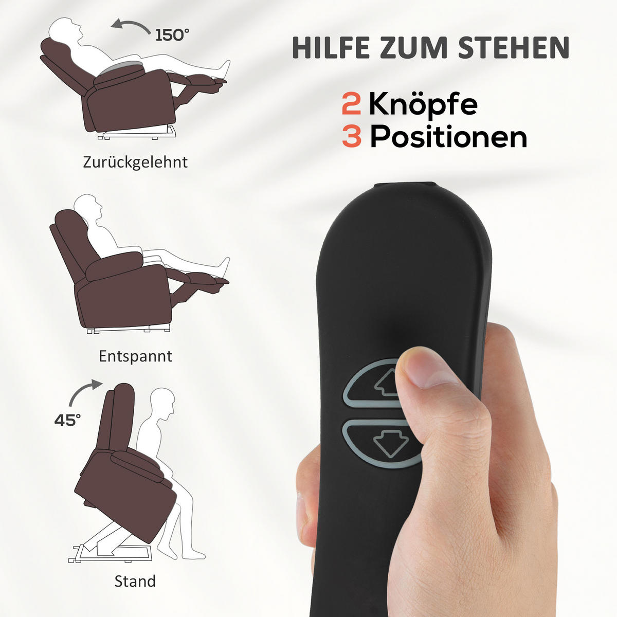 FERNSEHSESSEL mit Aufstehhilfe Relaxsessel mit Liegefunktion, Vibrationsmassage - Schwarz/Braun, Textil/Metall (88/106/95cm) - HOMCOM