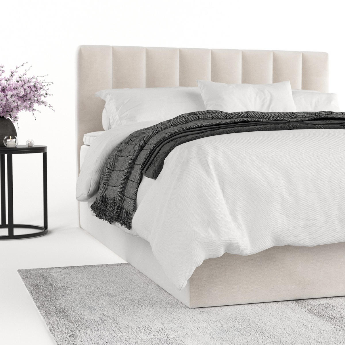 BOXBETT Lusso 200/200 cm Creme im Paros Stoff - Creme/Schwarz, Holz/Holzwerkstoff (200/200cm) - AltaBeds