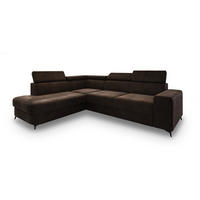 ECKSOFA ALVORO L-S Braun Velours-Stoff mit Schlaffunktion - Braun, Holz (253/190cm) - MASSENO