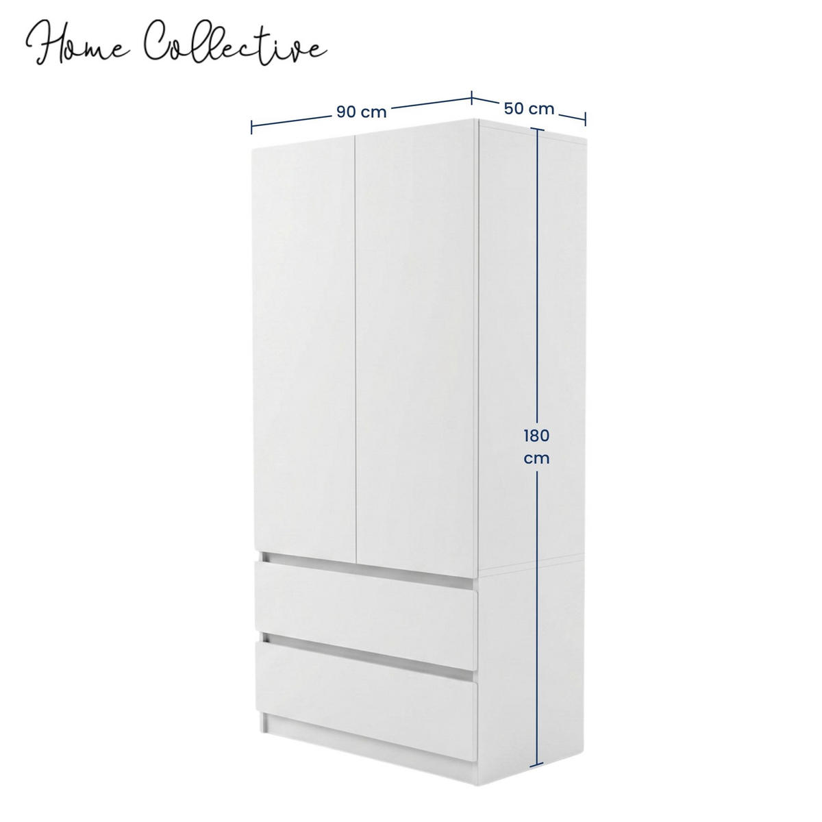 KLEIDERSCHRANK mit 2 Türen und Schubladen in Weiß - Weiß, Holzwerkstoff (90/180/50cm) - Home Collective