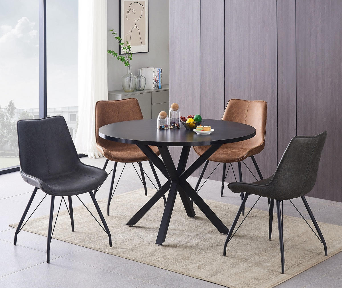 STUHL MATS Anthrazit 2 Stück - Anthrazit, Textil/Metall (53/87/62cm) - B&D Home