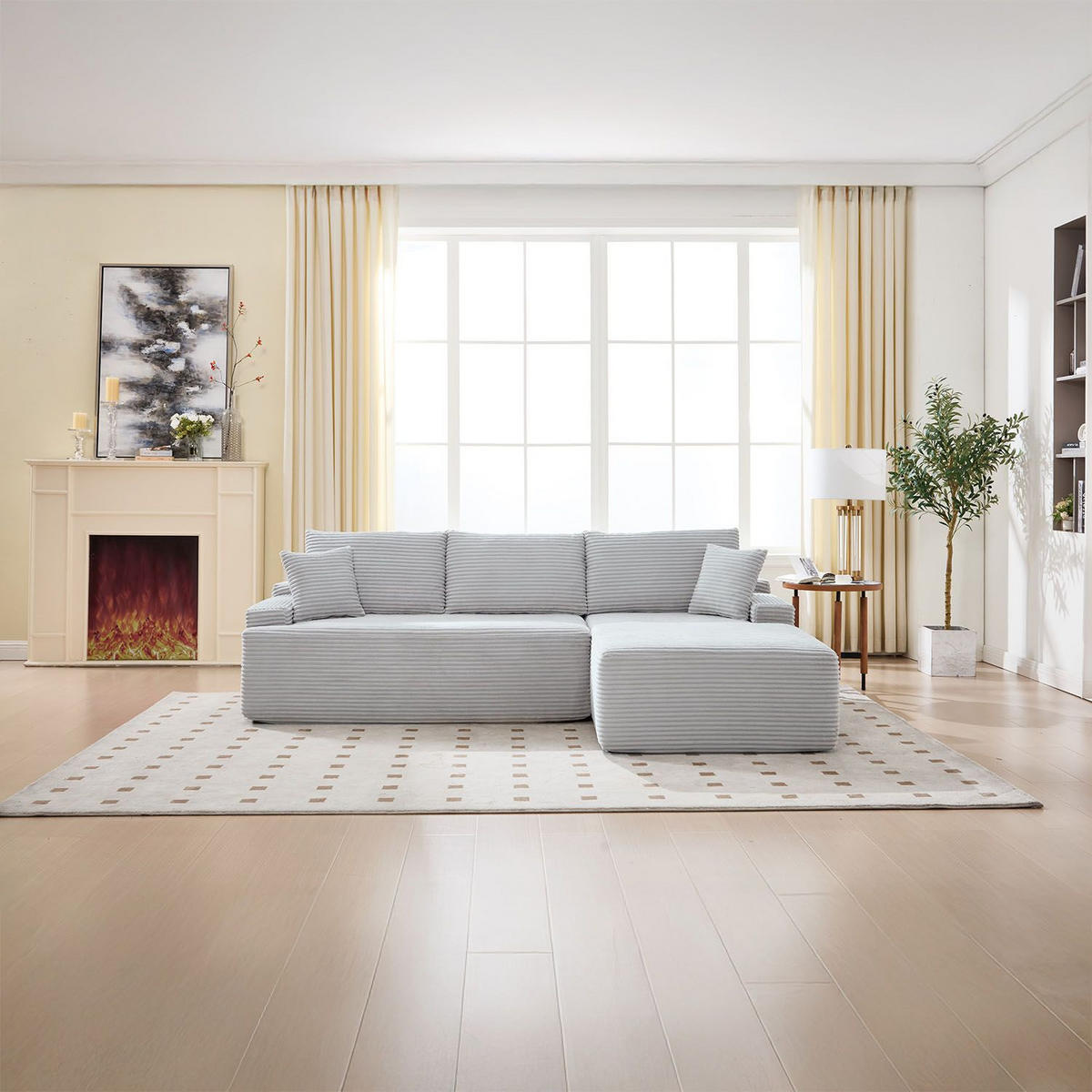 SOFA Coredo hellgrau Cord - Hellgrau, Textil (250/155cm) - Juskys