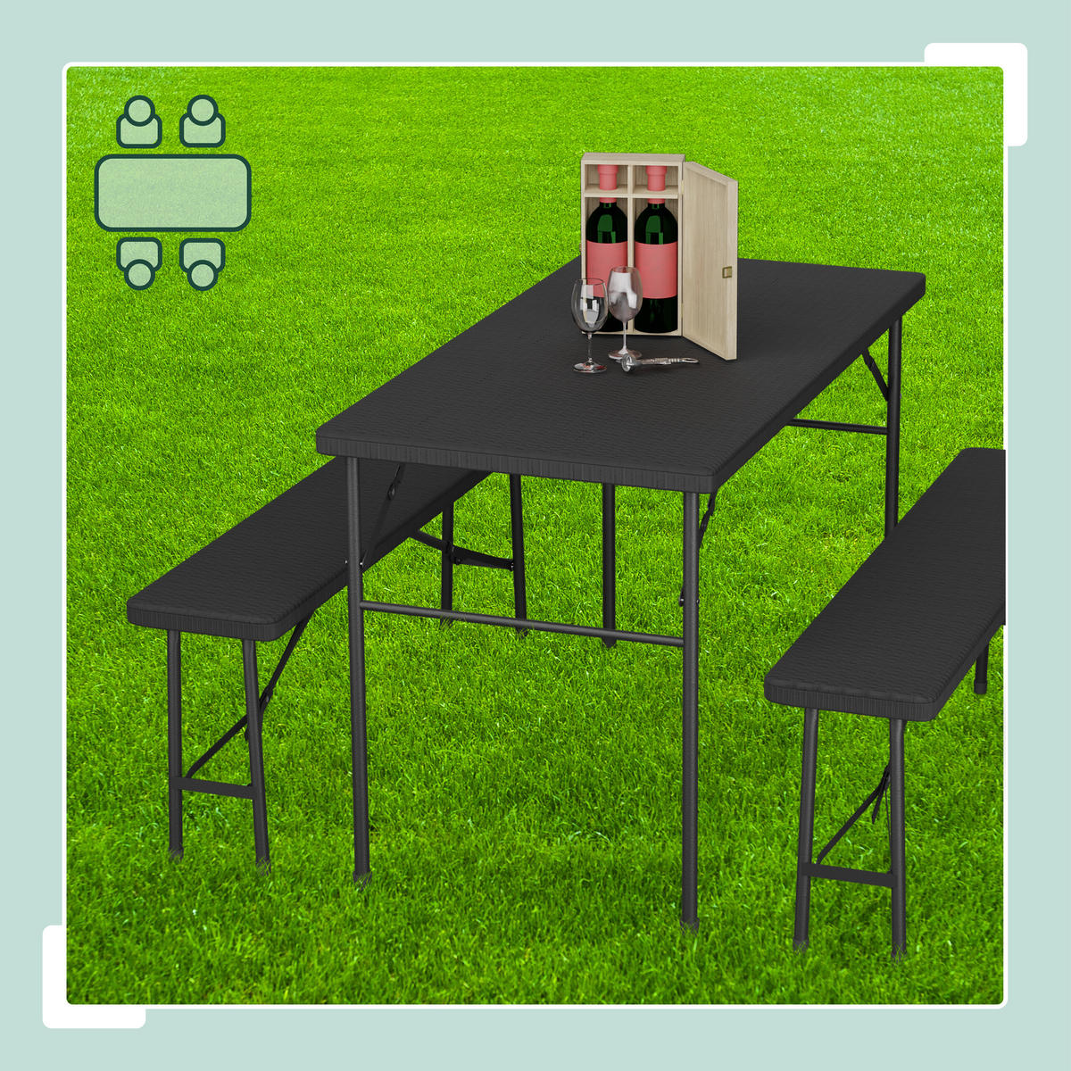 BIERZELTGARNITUR 3-tlg. - Schwarz, Kunststoff/Metall - Relaxdays