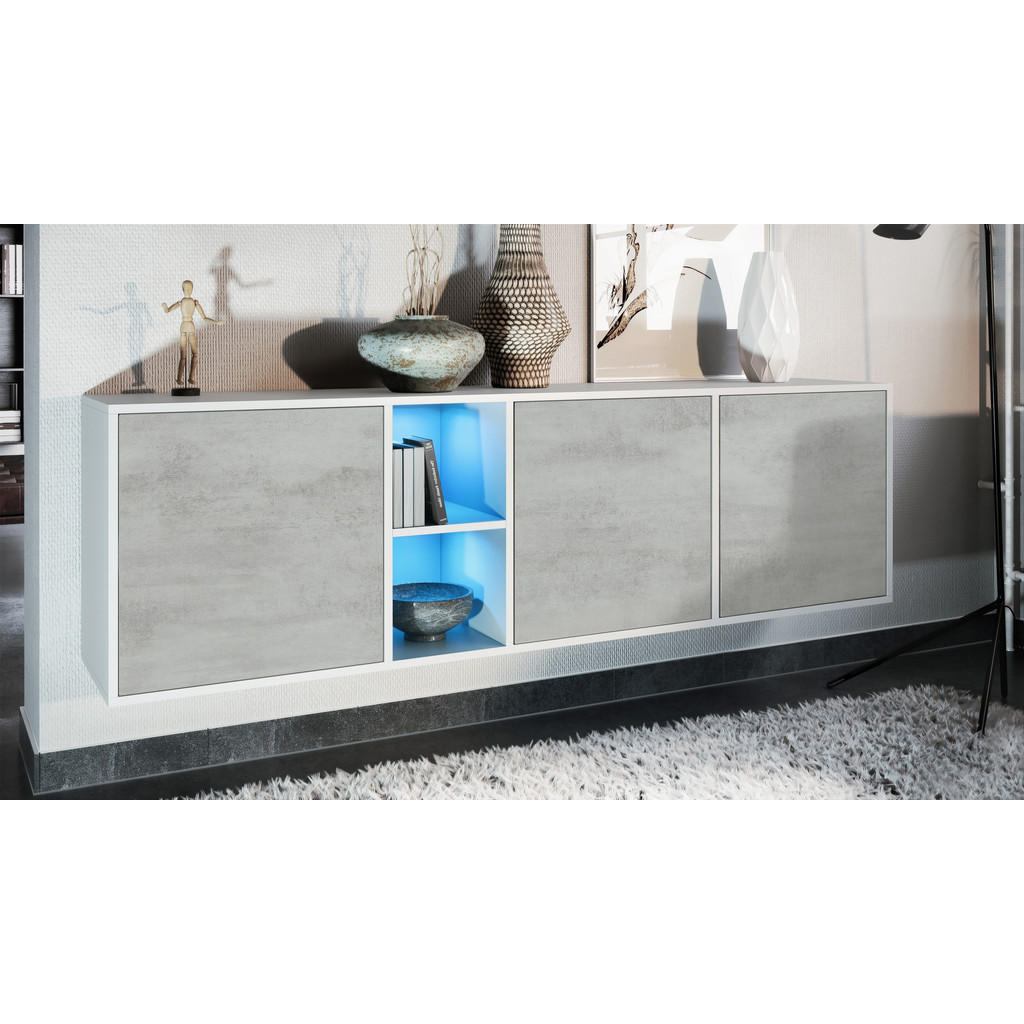 Thumbnail - Vladon Sideboard, Hellgrau, Holzwerkstoff, 182x53x35 cm, Wohnzimmer, Kommoden & Sideboards, Sideboards