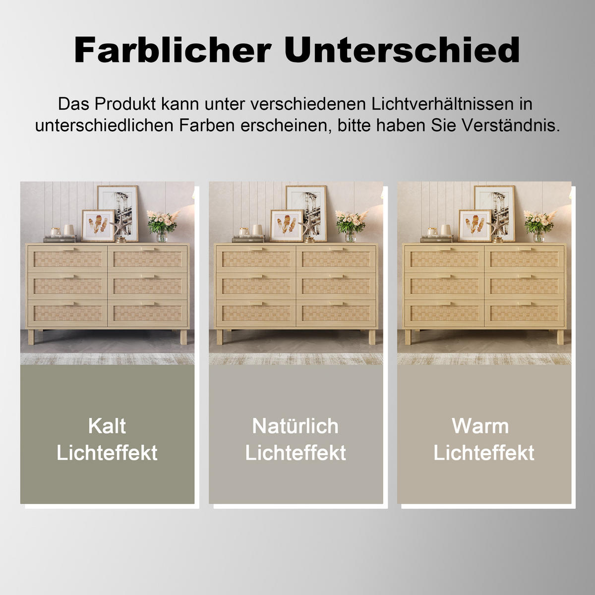 SIDEBOARD 6 Schubladen Naturholz Rattanoptik Stauraum - Naturfarben, Holzwerkstoff (40/75/120cm) - FLIEKS