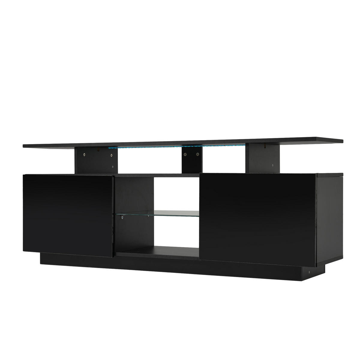 TV-LOWBOARD 140/35/55 cm mit LED-Beleuchtung und 2 Türen in Schwarz - Schwarz, Holzwerkstoff (140/55/35cm) - BEAOK
