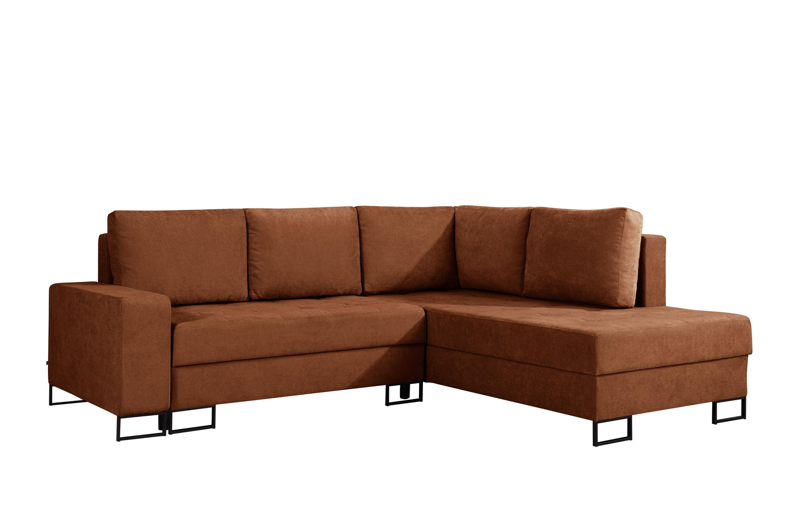 ECKSOFA mit Schlaffunktion Rechts Rostrot Chenille - 245x200 cm - Trevi - Terracotta/Schwarz, Holz/Holzwerkstoff (245/200cm) - Ravio