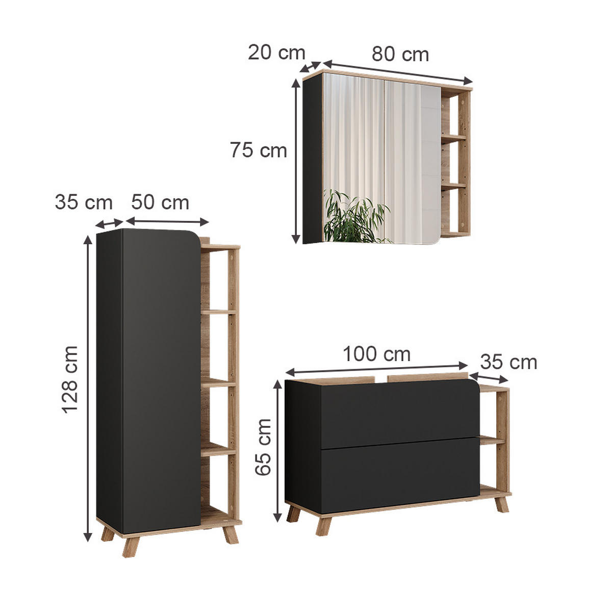 KOUPELNOVÝ NÁBYTEK Karen Sonoma/antracit - Sonoma dub/antracitová, kompozitní dřevo (100/65/35cm) - Vicco