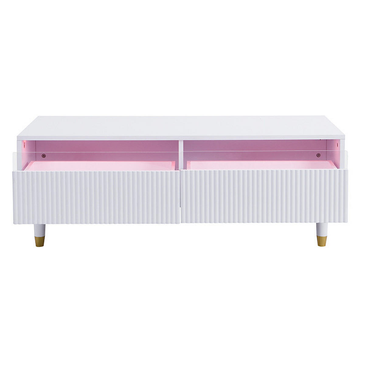 KONFERENČNÍ stolek z MDF 110x50x40 cm bílý se 2 zásuvkami a LED osvětlením, vlnitý design - bílá, kompozitní dřevo (110/50/40cm) - Modfu