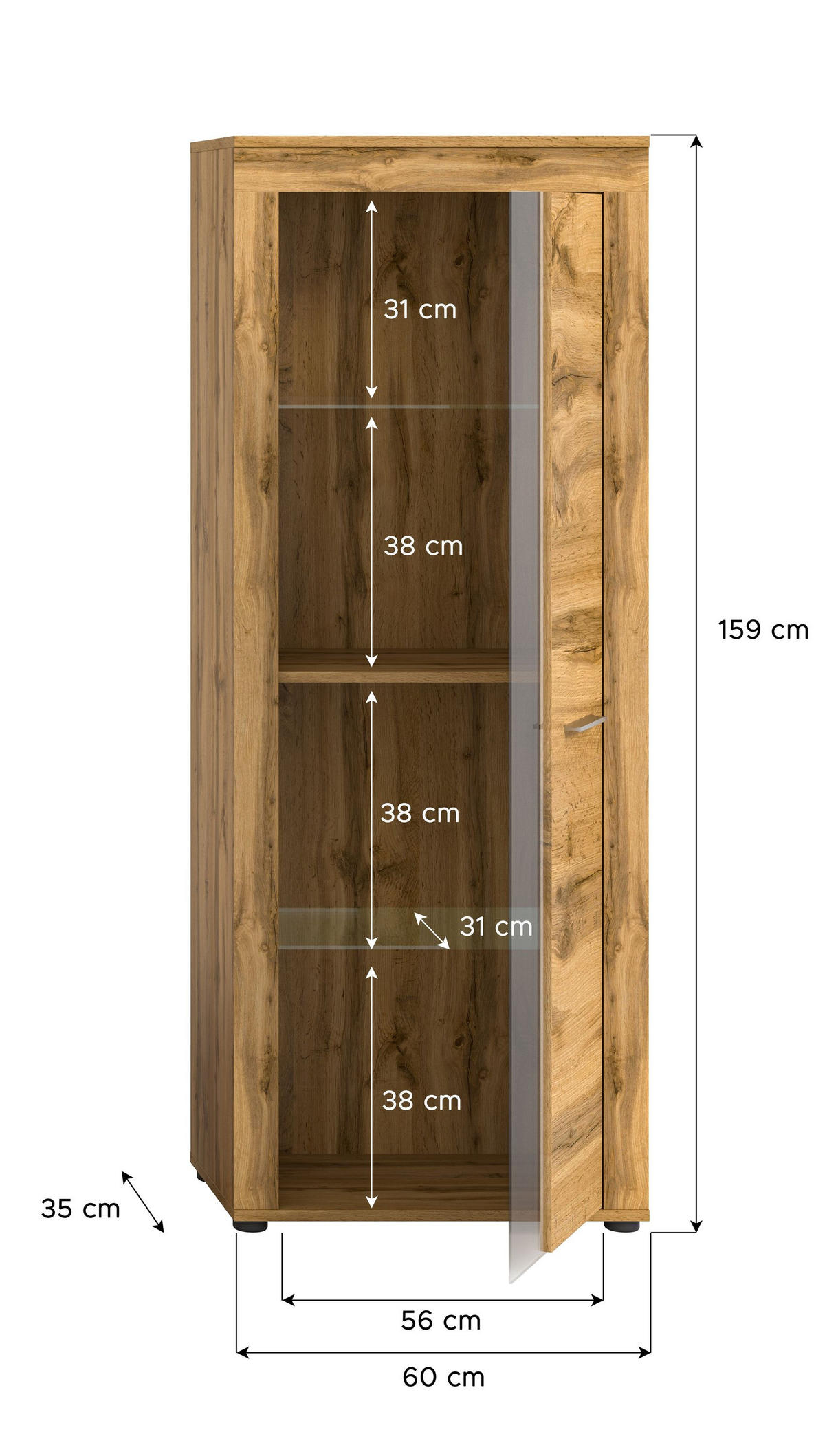 VITRINE JAM (B/H/T: ca. 60/159/35 cm) in Wotan Eiche Nachbildung/Wotan Eiche Nachbildung - Eiche Wotan, Holzwerkstoff (60/159/35cm)