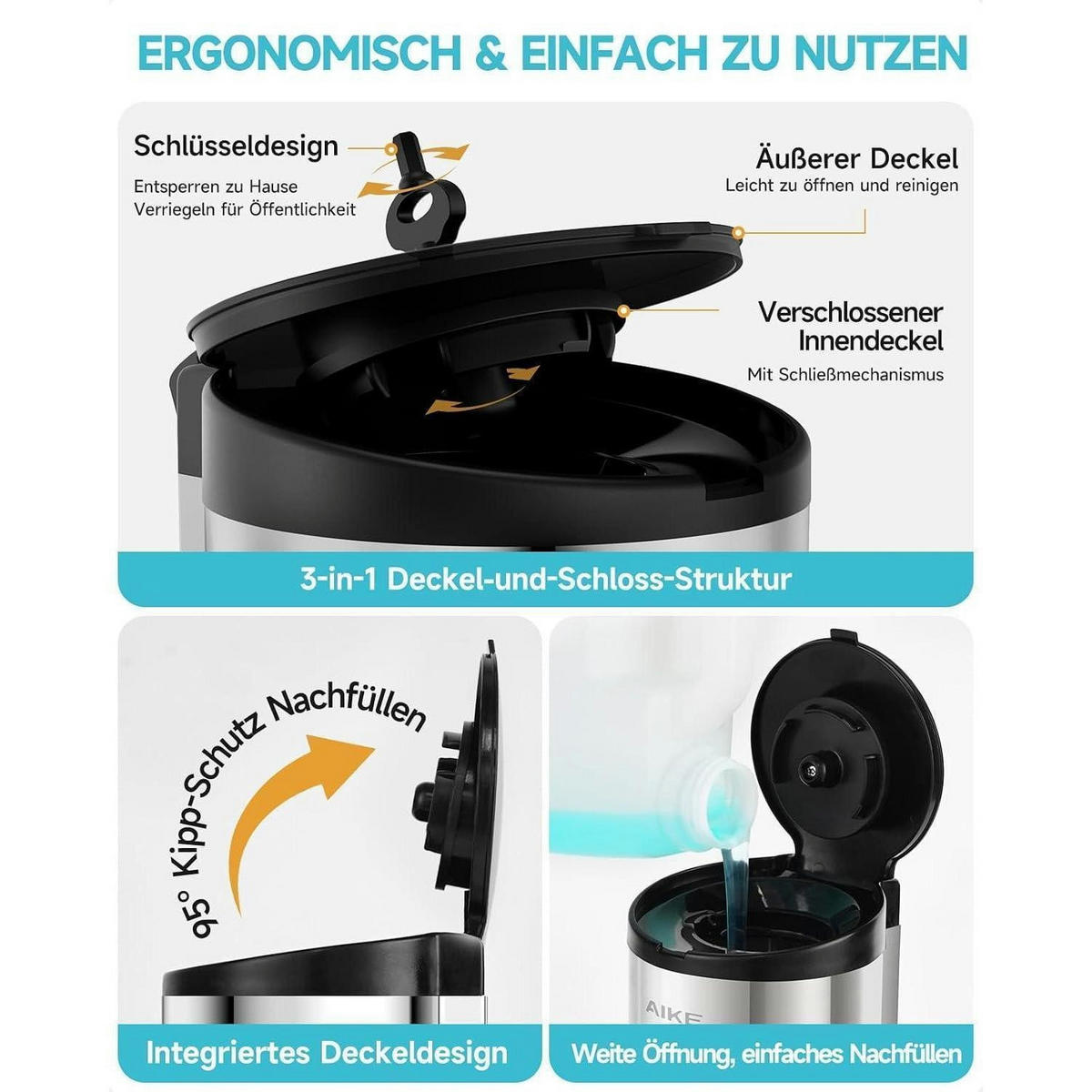 AUTOMATISCHER Seifenspender Wandmontage 750ml Edelstahl poliert - Silberfarben, Metall (11.7/24.7/13.2cm)