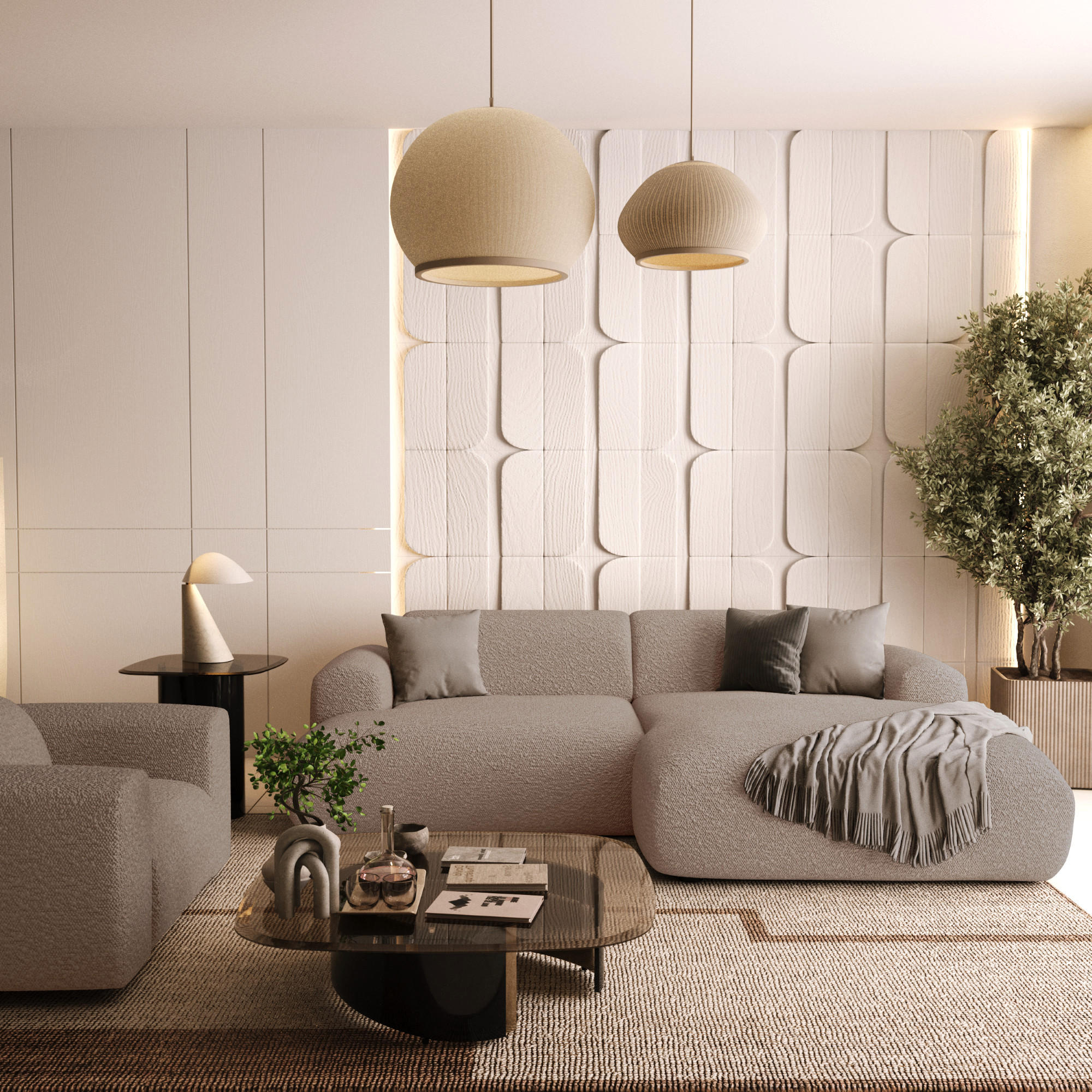 ECKSOFA RECHTS Bouclé-Stoff Taupe 266cm - Taupe, Textil (266/165cm) - Sia Home