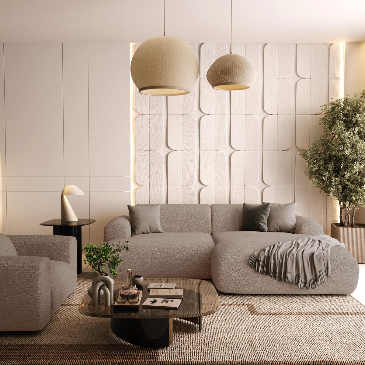 ECKSOFA RECHTS Bouclé-Stoff Taupe 266cm - Taupe, Textil (266/165cm) - Sia Home